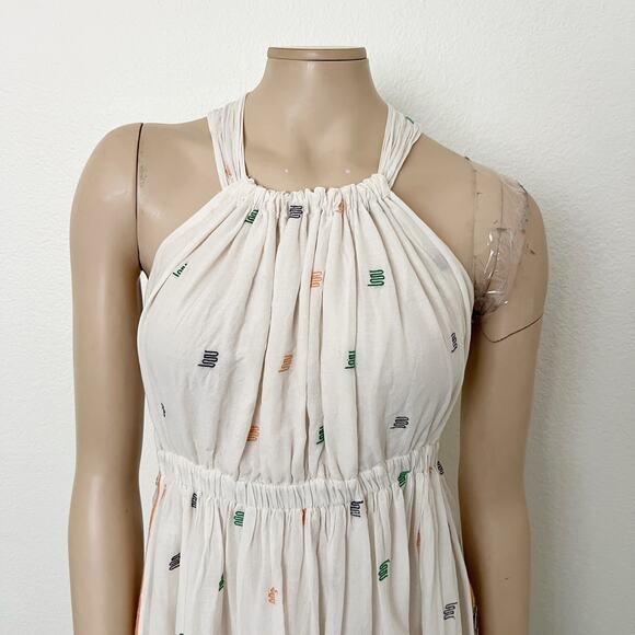 [Free People] New Romantics Etched Embroidered Cutout Halter Midi Dress Sz Small - Picture 4 of 14
